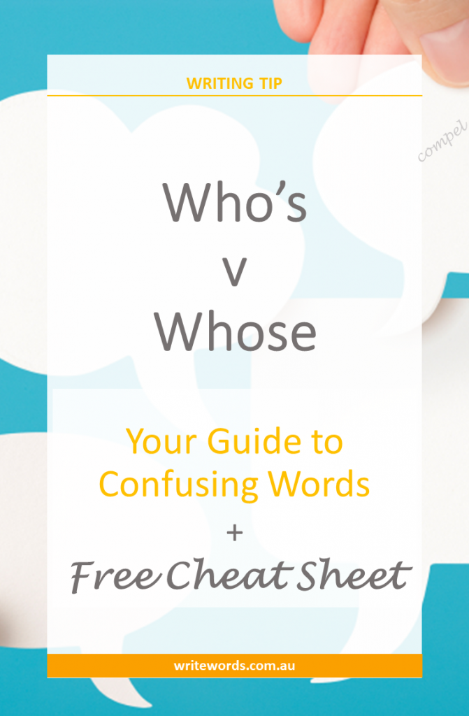 Thought bubbles with text overlay – Who’s v Whose – Your guide to confusing words