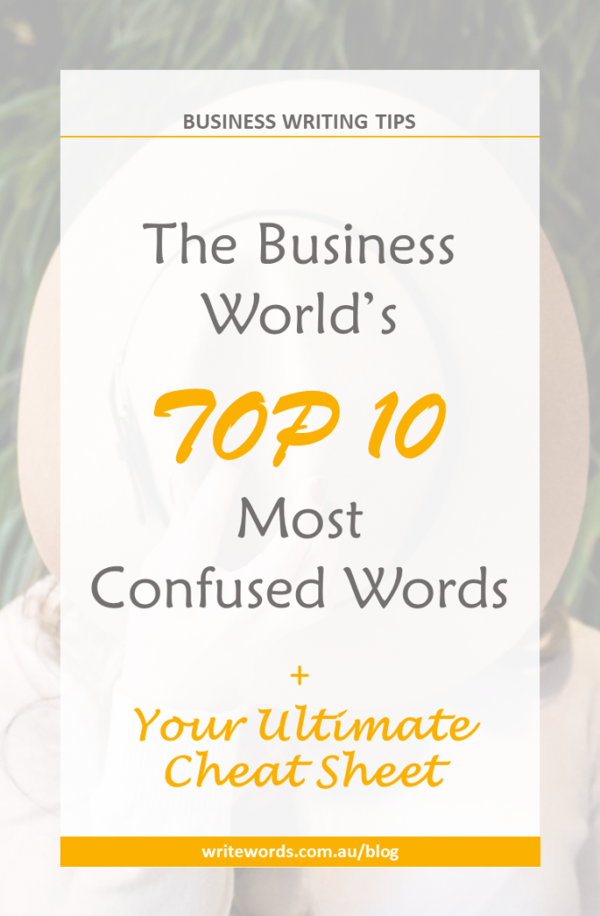 Hat over woman’s face with text overlay – The Business World’s Top 10 most confusing words