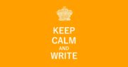 Crown and stay clam layout white on orange with text overlay – Stay calm and write.